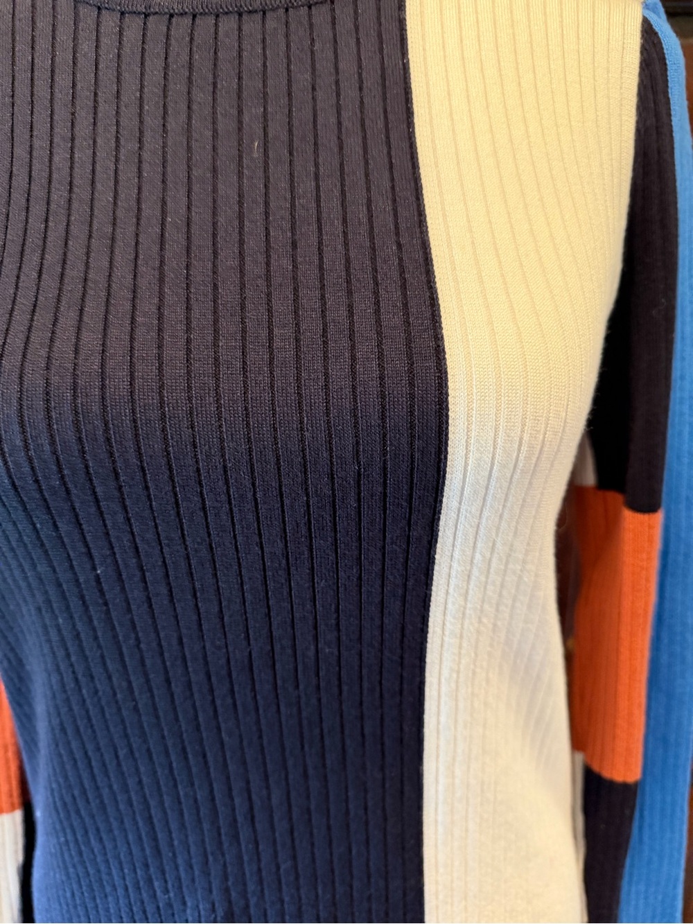 YAL Colorblock Ribbed Knit Sweater - Navy, Cream, Blue & Rust - Picture 2 of 5